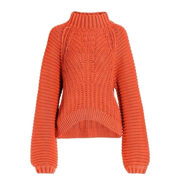 ⭕️ Free People Orange Cowl Neck Sweater with Balloon Sleeves - Picture 1 of 7